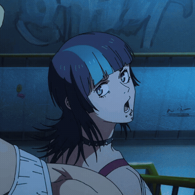 A Girl With A Choker Around Her Neck Is Looking Up GIF