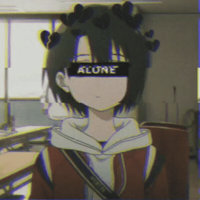 A Girl With A Crown Of Hearts On Her Head Is Wearing A Mask With The Word Alone On It . GIF