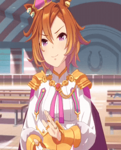 A Girl With A Crown On Her Head Is Standing In Front Of A Horseshoe On The Wall GIF