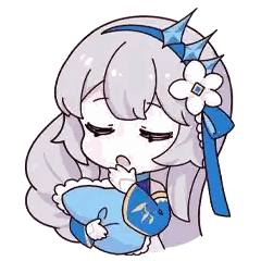 A Girl With A Flower In Her Hair Is Holding A Blue Pillow . Sticker