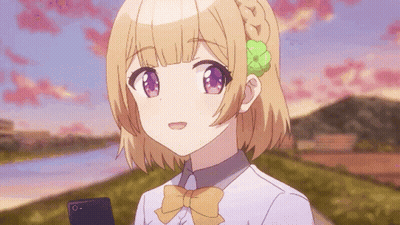 A Girl With A Flower In Her Hair Is Holding A Cellphone GIF