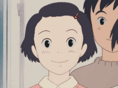 A Girl With A Flower In Her Hair Is Smiling In A Cartoon GIF