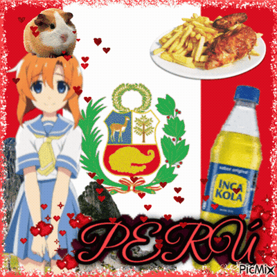 A Girl With A Guinea Pig On Her Head And A Bottle Of Inca Kola GIF