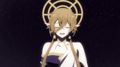 A Girl With A Halo Around Her Head Is Smiling GIF