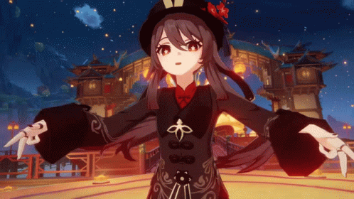 A Girl With A Hat And A Red Flower In Her Hair Is Standing In Front Of A Building GIF