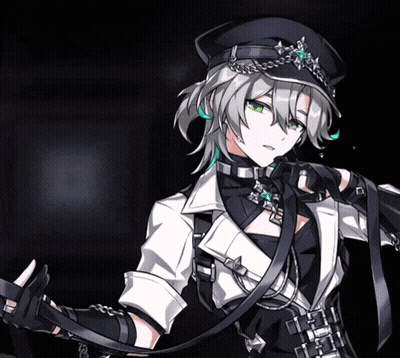 A Girl With A Hat And Gloves Is Holding A Sword GIF