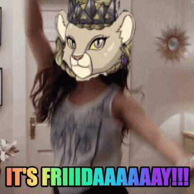A Girl With A Lion Mask On Her Head Says It 'S Fridayaaay !!! GIF