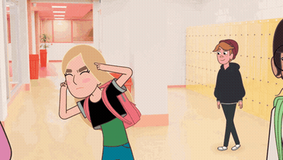 A Girl With A Pink Backpack Is Covering Her Ears GIF