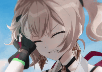 A Girl With A Ponytail Has Her Eyes Closed And Her Hand On Her Head GIF
