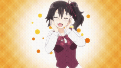A Girl With A Ponytail Is Smiling And Covering Her Ears With Her Hands GIF