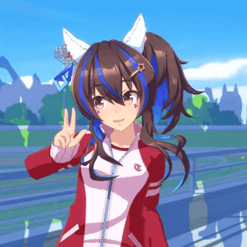 A Girl With A Ponytail Is Wearing A Red And White Jacket With The Letter C On It GIF
