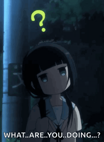 A Girl With A Question Mark On Her Head And The Words What Are You Doing GIF