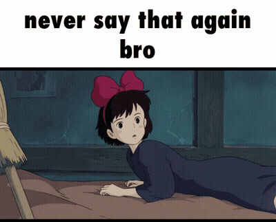 A Girl With A Red Bow On Her Head Is Laying On A Bed With The Words Never Say That Again Bro GIF