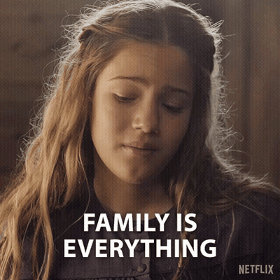 A Girl With A Sad Look On Her Face And The Words Family Is Everything Below Her GIF