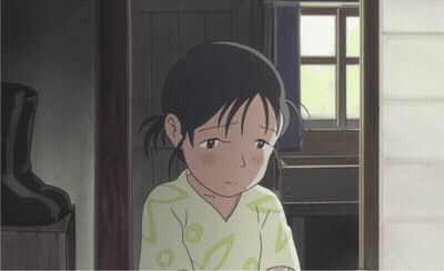 A Girl With A Sad Look On Her Face Stands In A Doorway GIF