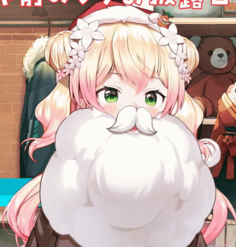 A Girl With A Santa Hat On Has A Large White Beard GIF
