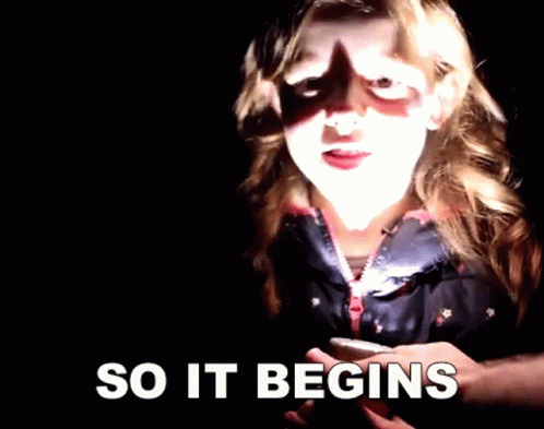 A Girl With A Shadow On Her Face And The Words So It Begins Above Her GIF