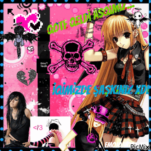 A Girl With A Skull And Crossbones On A Pink Background GIF