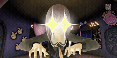 A Girl With A Star In Her Eyes Is Standing In Front Of A Sign That Says " Overtime " GIF