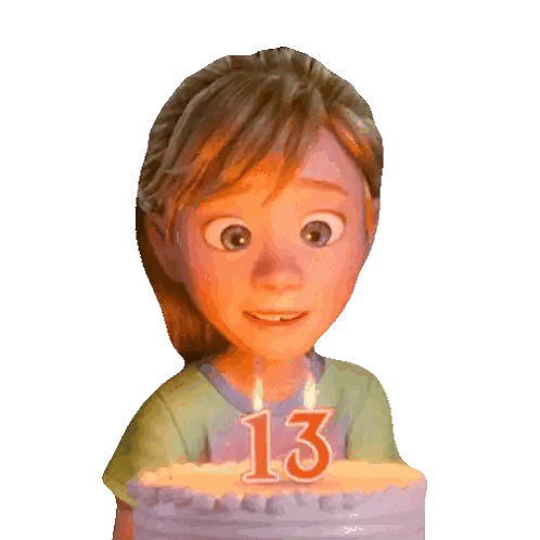 A Girl With A Surprised Look On Her Face Is Holding A Cake With Candles That Say 13 Sticker
