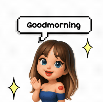 A Girl With A Tattoo On Her Arm And A Speech Bubble Saying Good Morning GIF