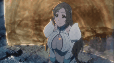 A Girl With A Very Large Breast Is Smiling GIF