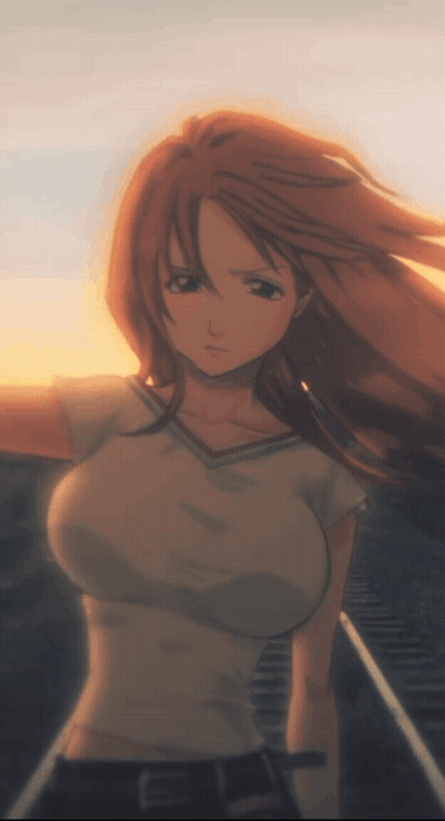 A Girl With A Very Large Breast Is Standing On A Road GIF
