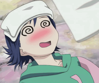 A Girl With A White Towel On Her Head Has A Swirling Face GIF