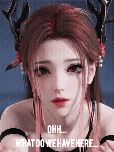 A Girl With Antlers On Her Head And The Words Ohh What Do We Have Here On The Bottom GIF