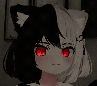 A Girl With Black And White Hair Has Red Eyes GIF