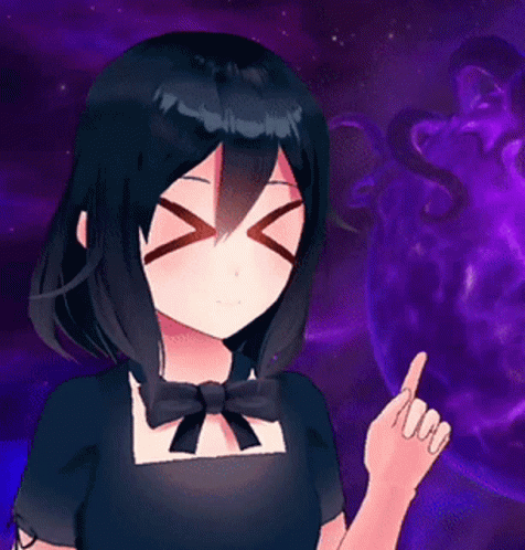 A Girl With Black Hair And A Bow Tie Is Making A Hand Gesture GIF