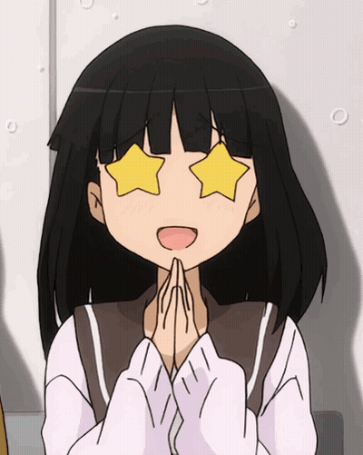 A Girl With Black Hair And A Yellow Star On Her Eyes GIF