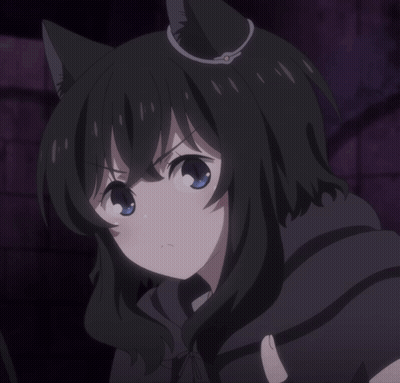 A Girl With Black Hair And Cat Ears Is Holding Something GIF