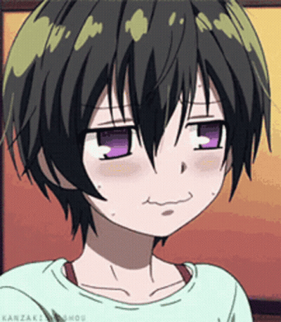 A Girl With Black Hair And Purple Eyes Is Making A Face GIF