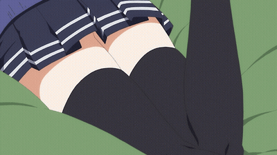 A Girl With Black Thigh High Socks And A Blue And White Skirt GIF