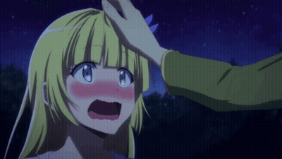 A Girl With Blonde Hair And Blue Eyes Is Being Touched By A Man GIF