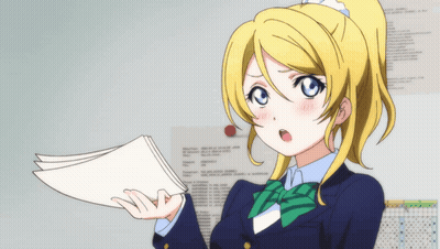 A Girl With Blonde Hair And Blue Eyes Is Holding A Piece Of Paper In Her Hand GIF