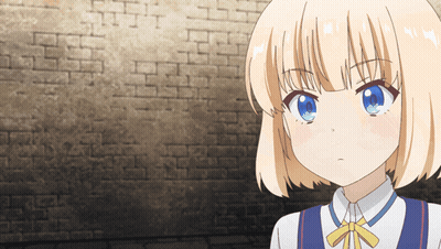 A Girl With Blonde Hair And Blue Eyes Is Wearing A White Shirt And Blue Vest GIF