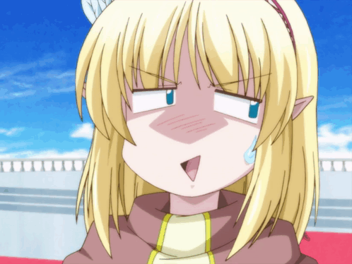 A Girl With Blonde Hair And Blue Eyes Makes A Funny Face GIF