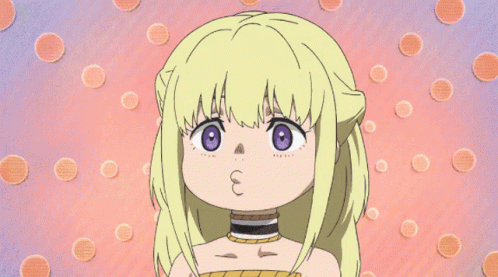 A Girl With Blonde Hair And Purple Eyes Has The Words Falho Naum On Her Face GIF