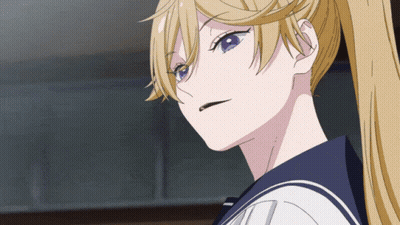 A Girl With Blonde Hair And Purple Eyes Is Wearing A Sailor Uniform GIF