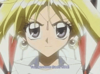 A Girl With Blonde Hair And Purple Eyes Says You Become Gods Wind . GIF