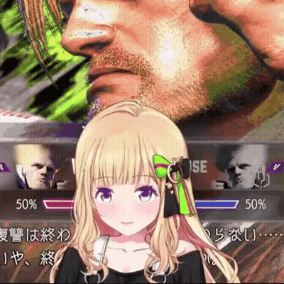 A Girl With Blonde Hair Is Smiling In Front Of A Man With A Beard In A Video Game GIF
