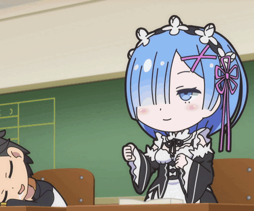 A Girl With Blue Hair And A Bow On Her Head GIF