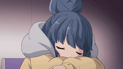 A Girl With Blue Hair And A Bun Is Sleeping With Her Eyes Closed GIF