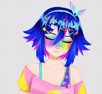 A Girl With Blue Hair And A Choker Has A Skull On Her Shirt GIF