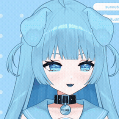 A Girl With Blue Hair And A Choker With Succub On It GIF