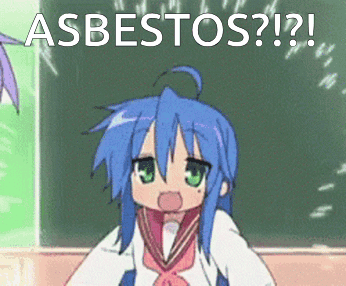 A Girl With Blue Hair And Green Eyes Is Standing In Front Of A Chalkboard With The Words Asbestos Written On It GIF