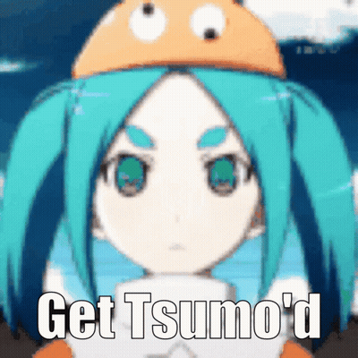 A Girl With Blue Hair And Green Eyes Is Wearing A Fish Hat And Says " Get Tsuno D " GIF