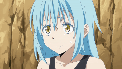 A Girl With Blue Hair And Green Eyes Looks Surprised GIF